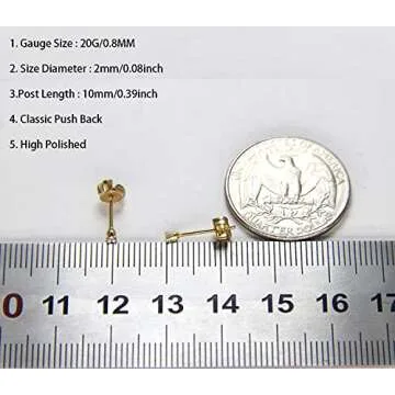 2mm CZ Stud Earrings for Women, 14K Gold Plated Cubic Zirconia Earrings Studs Small Gold Studs Tiny Stud Earrings Set for Women Men 20G Mini Studs Hypoallergenic, Pack of 6 Pairs