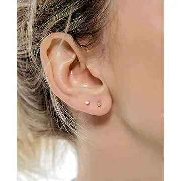 2mm CZ Stud Earrings for Women, 14K Gold Plated Cubic Zirconia Earrings Studs Small Gold Studs Tiny Stud Earrings Set for Women Men 20G Mini Studs Hypoallergenic, Pack of 6 Pairs