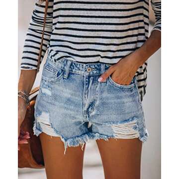 MODARANI Blue Jean Shorts for Women Cut Off Denim Shorts Distressed Jean Shorts Ripped High Waisted ...