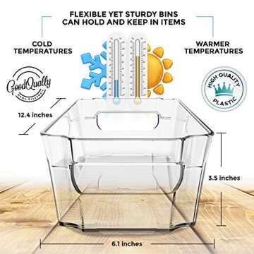 4 Pack Clear Pantry Organization & Storage Bins - BPA Free Plastic Organizer Bins Set for Kitchen, Refrigerator, Pantry & RV Storage - Stacking Fridge Organizers & Labels for Food, Snacks & Drinks