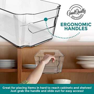 4 Pack Clear Pantry Organization & Storage Bins - BPA Free Plastic Organizer Bins Set for Kitchen, Refrigerator, Pantry & RV Storage - Stacking Fridge Organizers & Labels for Food, Snacks & Drinks