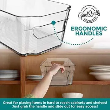 4 Pack Clear Pantry Organization & Storage Bins - BPA Free Plastic Organizer Bins Set for Kitchen, Refrigerator, Pantry & RV Storage - Stacking Fridge Organizers & Labels for Food, Snacks & Drinks