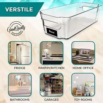 4 Pack Clear Pantry Organization & Storage Bins - BPA Free Plastic Organizer Bins Set for Kitchen, Refrigerator, Pantry & RV Storage - Stacking Fridge Organizers & Labels for Food, Snacks & Drinks