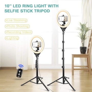 UBeesize 10’’ Ring Light with 62’’ Tripod Stand for Streaming