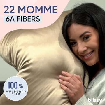 Blissy Silk Pillowcase - 100% Pure Mulberry Silk - 22 Momme 6A High-Grade Fibers - Silk Pillow Cover...
