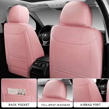 HAITOUR Universal Fit Full Coverage Leather Car Seat Covers for Cars Sedans Trucks SUVs,Waterproof Luxury Car Seat Protector,Car Seat Cushion Full Set,Pink Seat Cover for 5-Seats