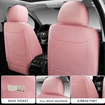 HAITOUR Universal Fit Full Coverage Leather Car Seat Covers for Cars Sedans Trucks SUVs,Waterproof Luxury Car Seat Protector,Car Seat Cushion Full Set,Pink Seat Cover for 5-Seats