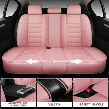 HAITOUR Universal Fit Full Coverage Leather Car Seat Covers for Cars Sedans Trucks SUVs,Waterproof Luxury Car Seat Protector,Car Seat Cushion Full Set,Pink Seat Cover for 5-Seats
