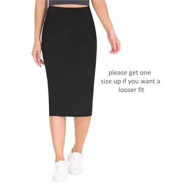 The Gym People Women's High Waist Tummy Control Pencil Skirt - Stretchy Bodycon Midi Below Knee Dres...