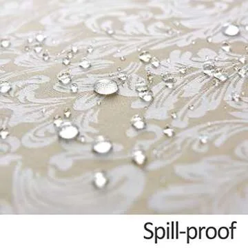 maxmill Jacquard Tablecloth Damask Design Spillproof Wrinkle Free Heavy Weight Soft Table Cloth Decorative Fabric Table Cover for Outdoor and Indoor Use Oblong 60 x 120 Inch Beige with White