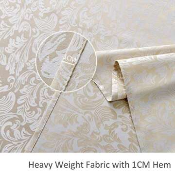 maxmill Jacquard Tablecloth Damask Design Spillproof Wrinkle Free Heavy Weight Soft Table Cloth Decorative Fabric Table Cover for Outdoor and Indoor Use Oblong 60 x 120 Inch Beige with White