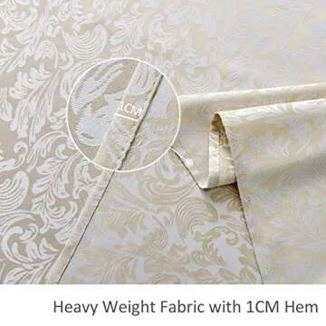 maxmill Jacquard Tablecloth Damask Design Spillproof Wrinkle Free Heavy Weight Soft Table Cloth Decorative Fabric Table Cover for Outdoor and Indoor Use Oblong 60 x 120 Inch Beige with White