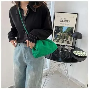 Women's Crossbody Bag Purse Soft Cloud Bag Fashion Dumpling One-shoulder Tote Bag Pleated Pouch Y2K Tote Bag (Green)