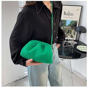 Women's Crossbody Bag Purse Soft Cloud Bag Fashion Dumpling One-shoulder Tote Bag Pleated Pouch Y2K Tote Bag (Green)