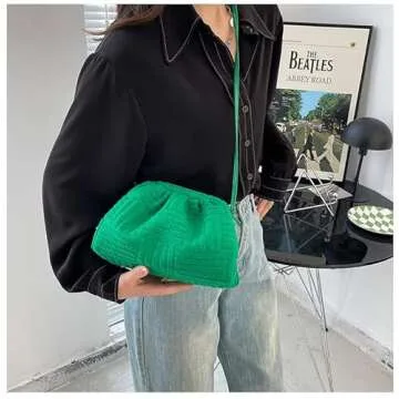 Women's Crossbody Bag Purse Soft Cloud Bag Fashion Dumpling One-shoulder Tote Bag Pleated Pouch Y2K Tote Bag (Green)