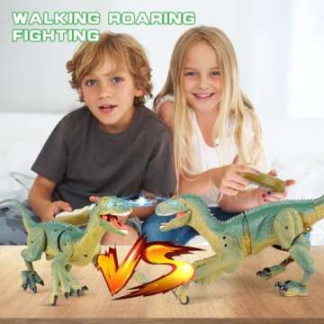 VERTOY Remote Control Dinosaur Toys for Kids - Build a Big Walking Velociraptor Dino with Light and ...