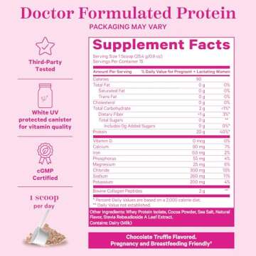 Pink Stork Pregnancy and Postpartum Protein Powder - 20 g Chocolate Whey and Collagen Protein - Prenatal, Postnatal & Lactation Support, Breastfeeding Essentials - 15 Servings
