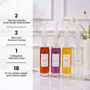 MoliMoli Coffee Syrup Dispenser for Coffee Bar, 350ml,Coffee Pump Dispenser, Glass Syrup Bottle w. P...