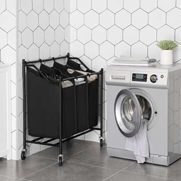 SONGMICS Rolling Laundry Cart Sorter, with 3 Removable, Casters and Brakes, 3-Bag, Black