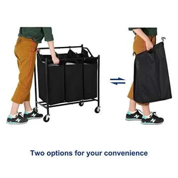 SONGMICS Rolling Laundry Cart Sorter, with 3 Removable, Casters and Brakes, 3-Bag, Black