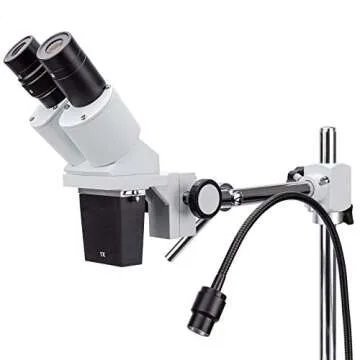 AmScope SE400X Professional Binocular Stereo Microscope, WF5x and WF10x Eyepieces, 5X and 10X Magnification, 1X Objective, LED Lighting, Boom-Arm Stand, 110V-120V