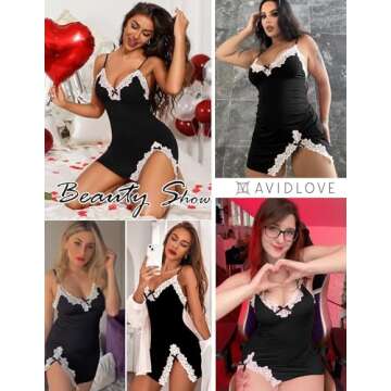 Avidlove Womens Lingerie Sexy Lingerie Dress for Women Negligee Lingerie Sets for Women Sexy (Black,XL)