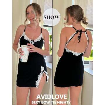 Avidlove Womens Lingerie Sexy Lingerie Dress for Women Negligee Lingerie Sets for Women Sexy (Black,XL)