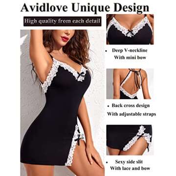 Avidlove Womens Lingerie Sexy Lingerie Dress for Women Negligee Lingerie Sets for Women Sexy (Black,XL)