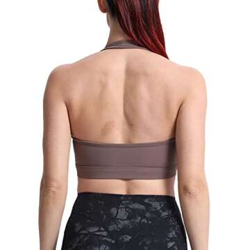 Aoxjox Women's Workout Sports Bras Fitness Backless Padded Halter Bra Yoga Crop Tank Top (Fudge Coff...
