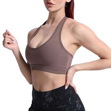 Aoxjox Women's Workout Sports Bras Fitness Backless Padded Halter Bra Yoga Crop Tank Top (Fudge Coffee, Small)