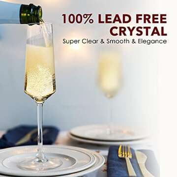 Chouggo Champagne Flutes Glass Set of 6, Hand Blown Glasses - Hand Crafted by Artisans - Premium Crystal - Gift for Birthday, Wedding, Anniversary, Christmas - 8oz, Clear