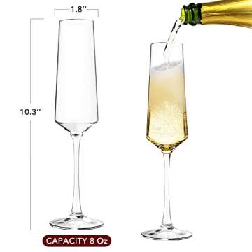 Chouggo Champagne Flutes Glass Set of 6, Hand Blown Glasses - Hand Crafted by Artisans - Premium Crystal - Gift for Birthday, Wedding, Anniversary, Christmas - 8oz, Clear