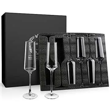 Chouggo Champagne Flutes Glass Set of 6, Hand Blown Glasses - Hand Crafted by Artisans - Premium Crystal - Gift for Birthday, Wedding, Anniversary, Christmas - 8oz, Clear