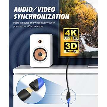 HDMI Extender Male to Female, Extension Cable ( 15 Feet ) High-Speed HDMI Cable (2.0b) 4k Resolution - Supports 3D, Full HD, 2160p, Audio Return Channel (Latest Version) HDCP 2.2 Compliant