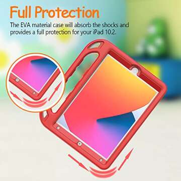 eTopxizu Kids Case with Built-in Screen Protector for New iPad 10.2 Inch 2021/2020/2019 (9th/8th/7th Gen), Shockproof Handle Stand Case for 2021/2020/2019 iPad 10.2, iPad Air 3 10.5 2019, Red