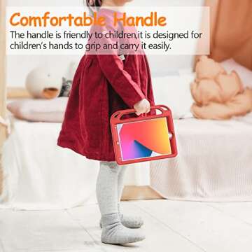 eTopxizu Kids Case with Built-in Screen Protector for New iPad 10.2 Inch 2021/2020/2019 (9th/8th/7th Gen), Shockproof Handle Stand Case for 2021/2020/2019 iPad 10.2, iPad Air 3 10.5 2019, Red
