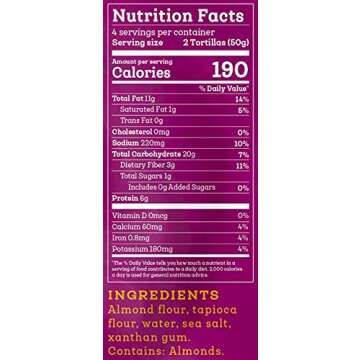 Siete Almond Flour Tortillas | Gluten Free | Grain Free | Vegan | 8 Tortillas Per Pack (Pack of 6)