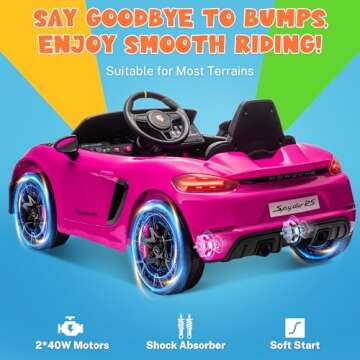 ENYOPRO Licensed Porsche 718 Spyder Ride On Car for Toddlers, 12v Kids Electric Car with Parent Remote Control, Electric Power Vehicle w/Trailer Wheels, Soft Start, Bluetooth/USB/AUX, LED Lights, Pink