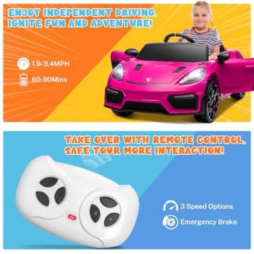 ENYOPRO Licensed Porsche 718 Spyder Ride On Car for Toddlers, 12v Kids Electric Car with Parent Remote Control, Electric Power Vehicle w/Trailer Wheels, Soft Start, Bluetooth/USB/AUX, LED Lights, Pink