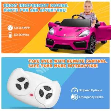 ENYOPRO Licensed Porsche 718 Spyder Ride On Car for Toddlers, 12v Kids Electric Car with Parent Remote Control, Electric Power Vehicle w/Trailer Wheels, Soft Start, Bluetooth/USB/AUX, LED Lights, Pink