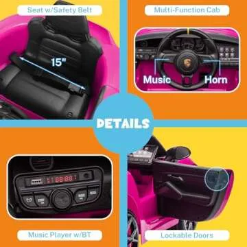 ENYOPRO Licensed Porsche 718 Spyder Ride On Car for Toddlers, 12v Kids Electric Car with Parent Remote Control, Electric Power Vehicle w/Trailer Wheels, Soft Start, Bluetooth/USB/AUX, LED Lights, Pink