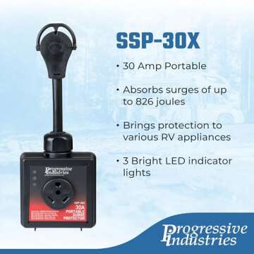 Progressive Industries Portable RV Surge Protector, 30 Amp with Fault Detection - SSP-30X