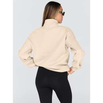 Trendy Queen Womens Oversized Sweatshirts Fall Fashion Hoodies Half Zip Pullover Long Sleeve Shirts Clothes Outfits Apricot L