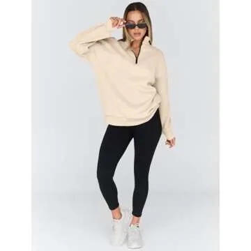 Trendy Queen Womens Oversized Sweatshirts Fall Fashion Hoodies Half Zip Pullover Long Sleeve Shirts Clothes Outfits Apricot L