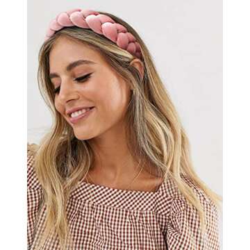 WOVOWOVO Headbands for Women, Non-Slip Soft Solid Thick Wide Solid Color Girls Hair Hoop Velvet Braided Headband's Cute Hair Accessories, Pink