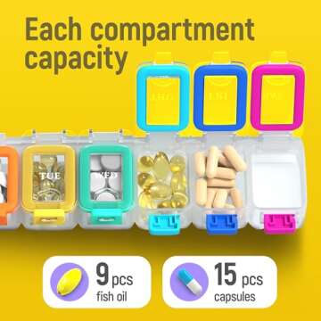 BEXEEN Weekly Medicine Pill Organizer Waterproof 7 Day Large Pill Box Daily Pill Case Cute Vitamin Organizer Portable Pill Container Travel Pills Holder XL Supplement Medication Dispenser One a Day
