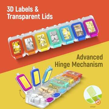 BEXEEN Weekly Medicine Pill Organizer Waterproof 7 Day Large Pill Box Daily Pill Case Cute Vitamin Organizer Portable Pill Container Travel Pills Holder XL Supplement Medication Dispenser One a Day