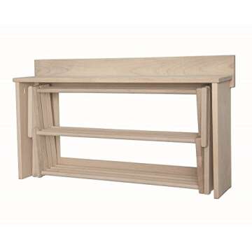 30" Accordion Drying Rack Laundry Room Storage Maple Wood Wall Shelf