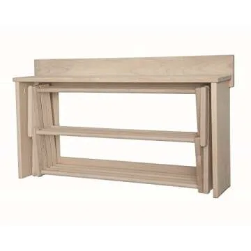 30" Accordion Drying Rack Laundry Room Storage Maple Wood Wall Shelf
