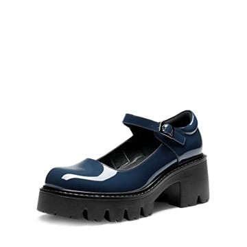 DREAM PAIRS Women's Mary Janes Shoes - Trendy Chunky Pumps in Navy